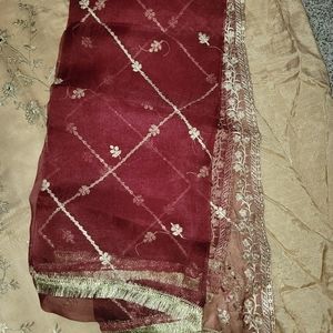 Maroon and beige shalwar kameez